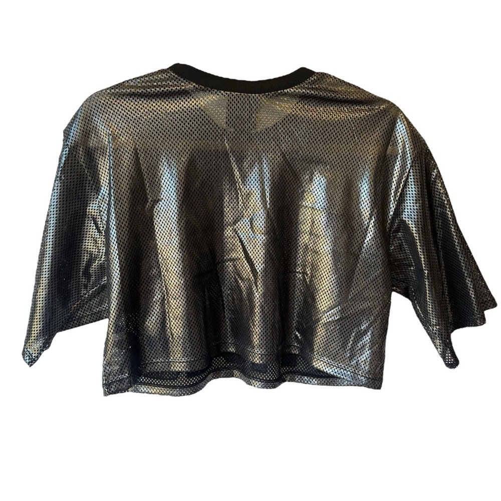 Ivy Park NWT Metallic mesh crop top XS Gunmetal silver black Womens T-shirt NEW - Picture 2 of 7